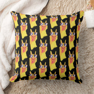 Funny Llama Face With Glasses Pattern Throw Pillow