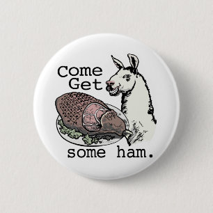 Funny Llama getting ham by Mudge Studios 6 Cm Round Badge
