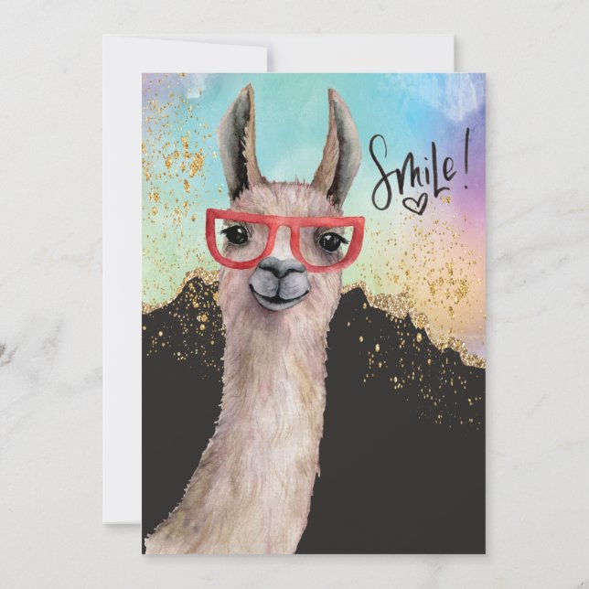 Funny Llama Glitter Watercolor Wedding Postponed Invitation (Back)