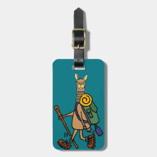 Funny llama Hiking cartoon Luggage Tag