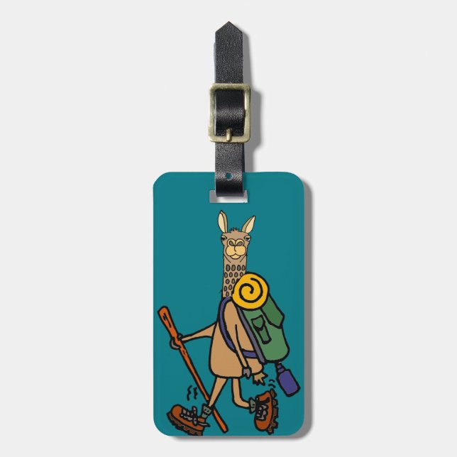 Funny llama Hiking cartoon Luggage Tag (Front Vertical)