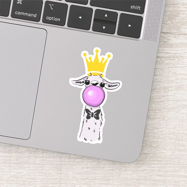 Funny Llama Illustration Blowing a Pink Bubble (Detail)