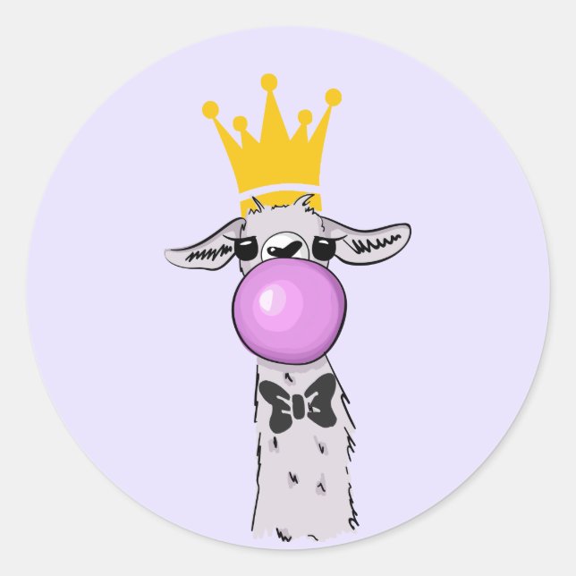 Funny Llama Illustration Blowing a Pink Bubble Classic Round Sticker (Front)