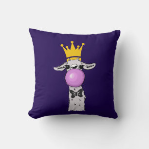 Funny Llama Illustration Blowing a Pink Bubble Cushion