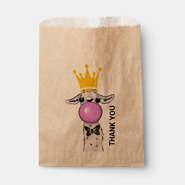 Funny Llama Illustration Blowing a Pink Bubble Favour Bags (Front)