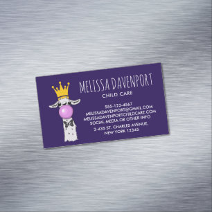 Funny Llama Illustration Blowing a Pink Bubble Magnetic Business Card