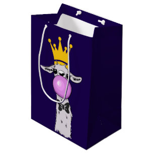 Funny Llama Illustration Blowing a Pink Bubble Medium Gift Bag