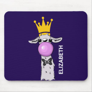 Funny Llama Illustration Blowing a Pink Bubble Mouse Mat
