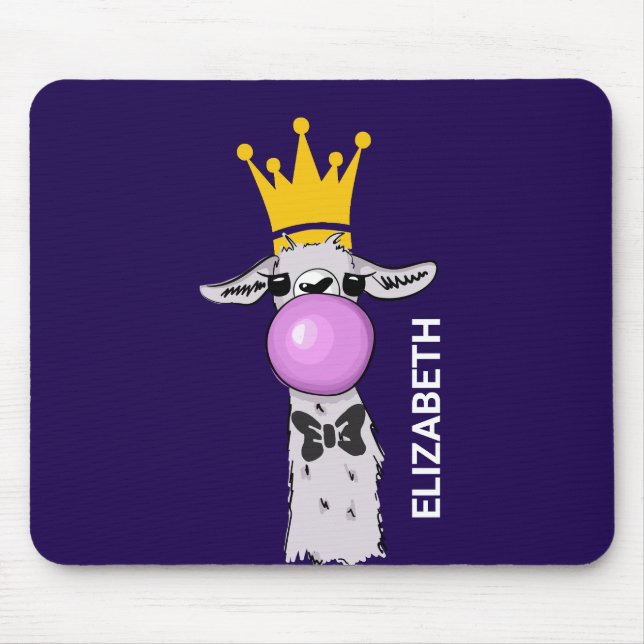 Funny Llama Illustration Blowing a Pink Bubble Mouse Mat (Front)