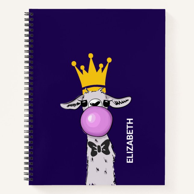 Funny Llama Illustration Blowing a Pink Bubble Notebook (Front)