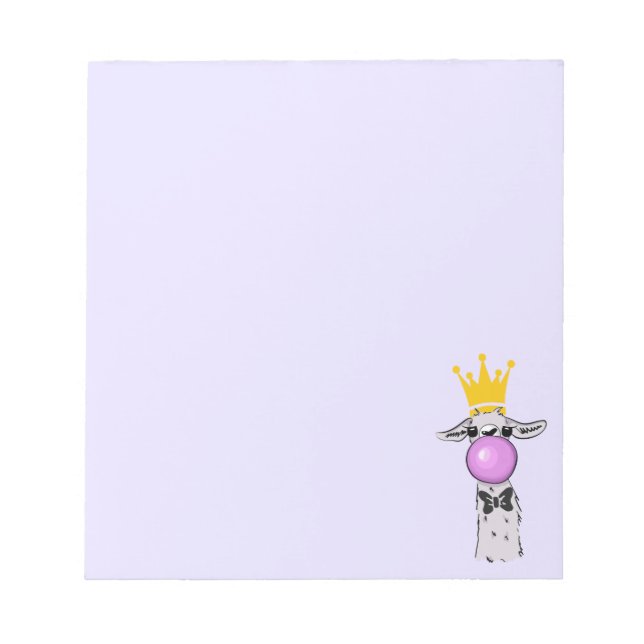 Funny Llama Illustration Blowing a Pink Bubble Notepad (Front)