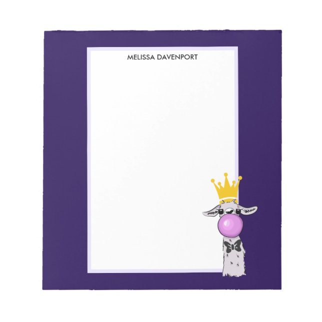 Funny Llama Illustration Blowing a Pink Bubble Notepad (Front)