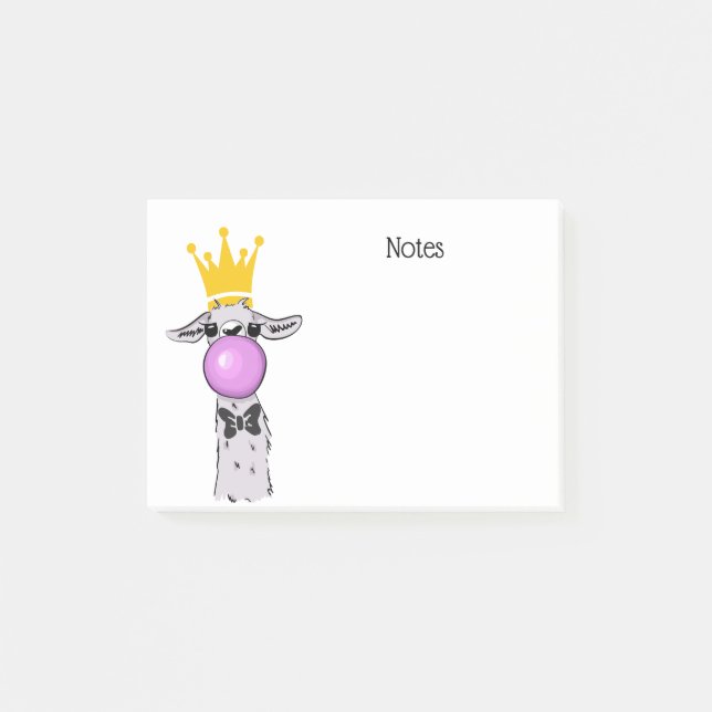 Funny Llama Illustration Blowing a Pink Bubble Post-it Notes (Front)