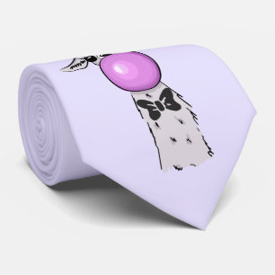 Funny Llama Illustration Blowing a Pink Bubble Tie