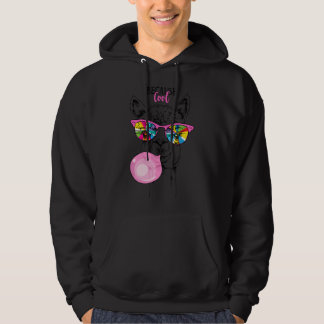 Funny Llama in a rainbow glasses, pink bubble gum  Hoodie