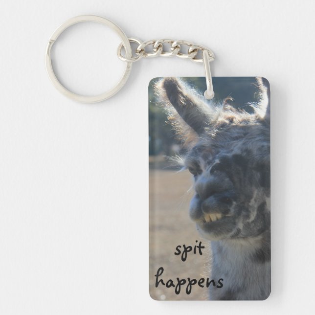 Funny Llama Key Chain, Spit Happens Key Ring (Front)