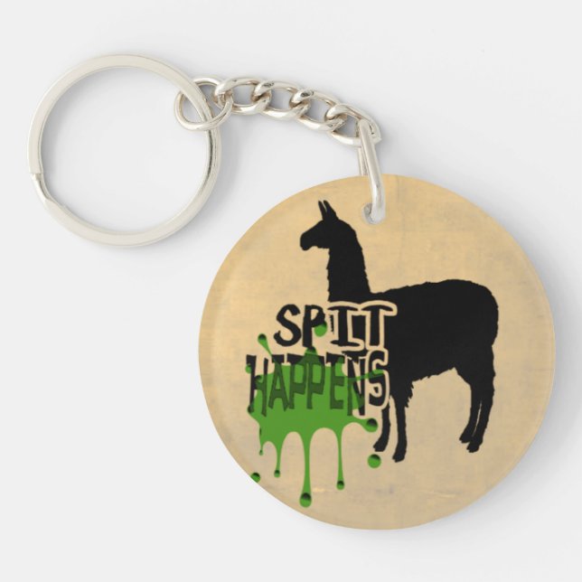Funny Llama Meme Spit Happens Key Ring (Front)