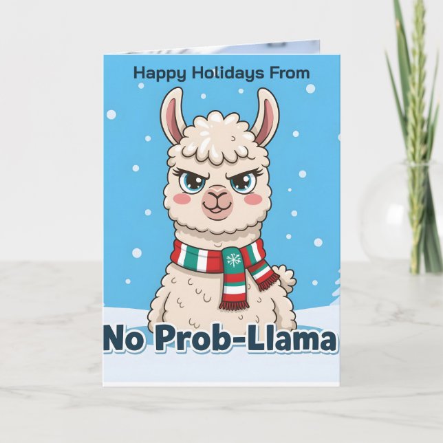 Funny Llama No Prob-Llama Photo Christmas Card (Front)