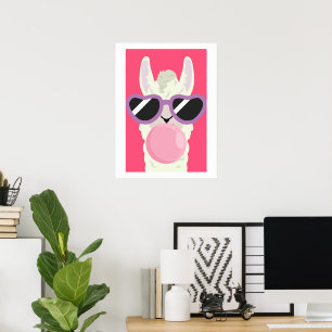 Funny Llama Poster with Bubblegum for Kids Room