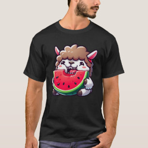 Funny llama sheep lamb with watermelon cartoon T-Shirt
