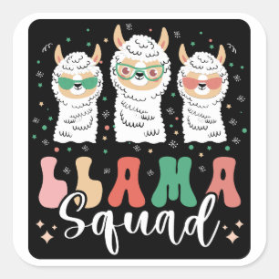 Funny Llama Squad Sunglasses Cool Llamas Groovy Square Sticker