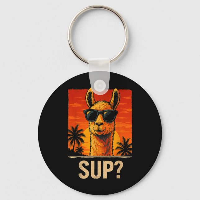 Funny Llama Sup Meme Sunset Beach Cool Animal Men  Key Ring (Front)
