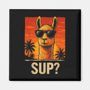 Funny Llama Sup Meme Sunset Beach Cool Animal Men Magnet