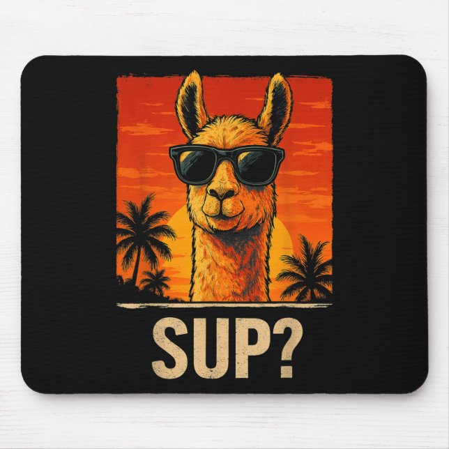 Funny Llama Sup Meme Sunset Beach Cool Animal Men  Mouse Mat (Front)