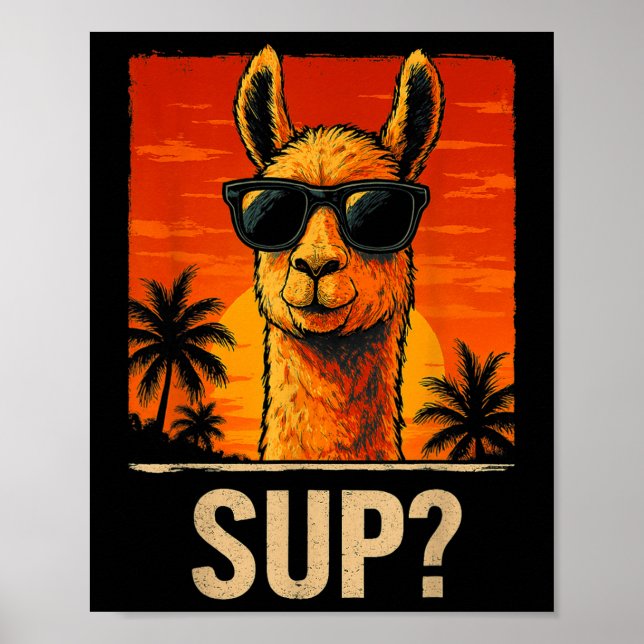 Funny Llama Sup Meme Sunset Beach Cool Animal Men  Poster (Front)