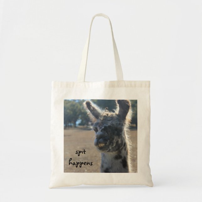 Funny Llama Tote Bag, Spit Happens Bag (Front)