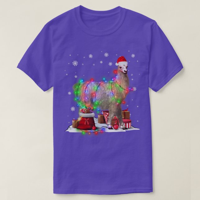 Funny Llama Tree Christmas Lights Xmas Pajama Matc T-Shirt (Design Front)