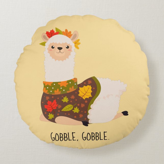 Funny Llama Turkey Thanksgiving  Round Cushion (Front)