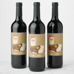 Funny Llama Turkey Thanksgiving Wine Label