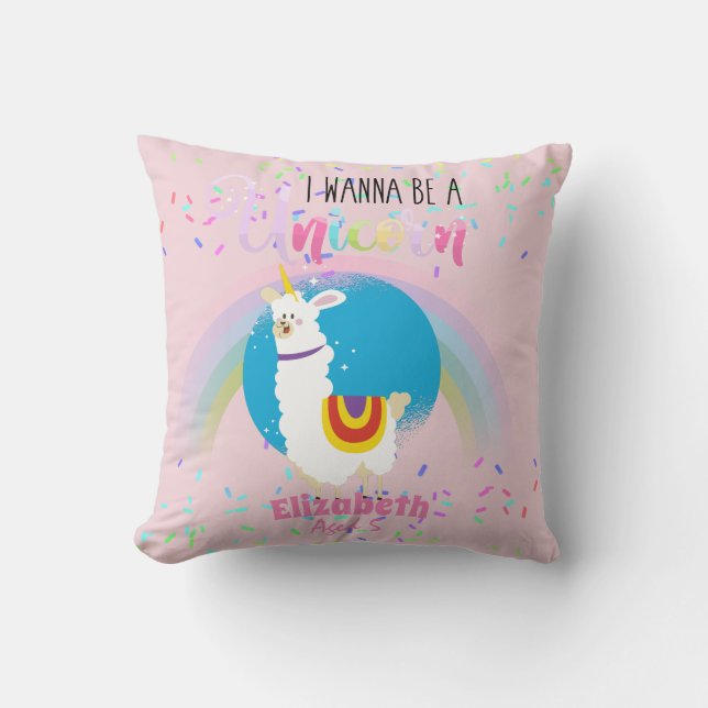Funny Llama Unicorn Alpaca Kawaii Cute Add Name Cushion (Front)