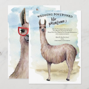 Funny Llama Watercolor Wedding Postponed Invitation