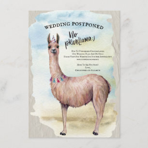 Funny Llama Wedding Postponed Date Watercolor Invitation