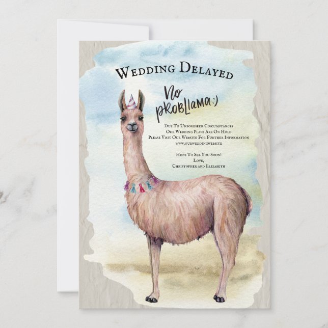 Funny Llama Wedding Postponed Invitation (Front)