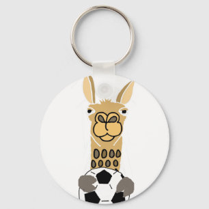 Funny Llama with Soccer Ball Art Key Ring