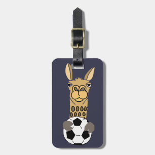 Funny Llama with Soccer Ball Art Luggage Tag