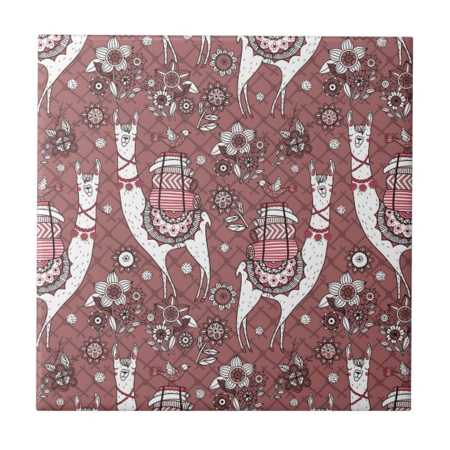 Funny Llamas Pattern Tile (Front)
