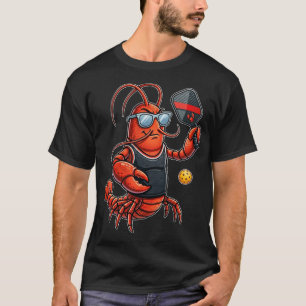 Funny Lobster Pickleball Player Sunglasses Cartoon T-Shirt