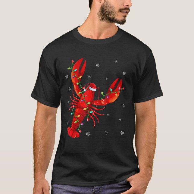 Funny Lobster Xmas Lighting Reindeer Hat Lobster C T-Shirt (Front)