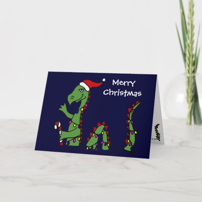 Funny Loch Ness Monster in Santa Hat Christmas Holiday Card (Front)