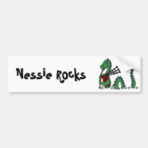 Funny Loch Ness Monster Playing Bagpipes Bumper Sticker