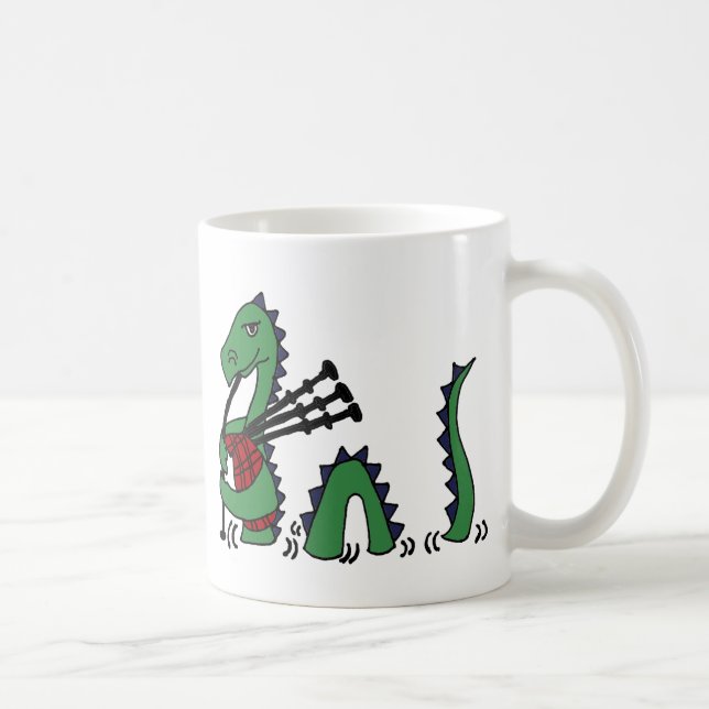 Funny Loch Ness Monster Playing Bagpipes Coffee Mug (Right)