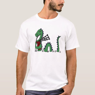 Funny Loch Ness Monster Playing Bagpipes T-Shirt