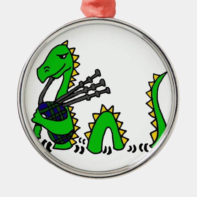 Funny Loch Ness Monster Playing Blue Bagpipes Metal Tree Decoration (Front)