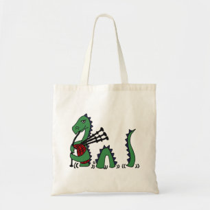 Funny loch ness monster playing the bagpipes tote bag