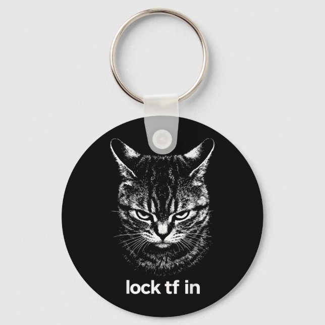Funny Lock TF in Cat Graphic Motivational Retro Key Ring (Front)