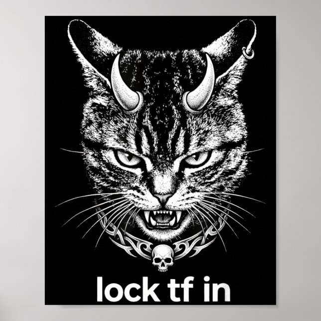 Funny lock tf in cat graphic motivational retro  poster (Front)